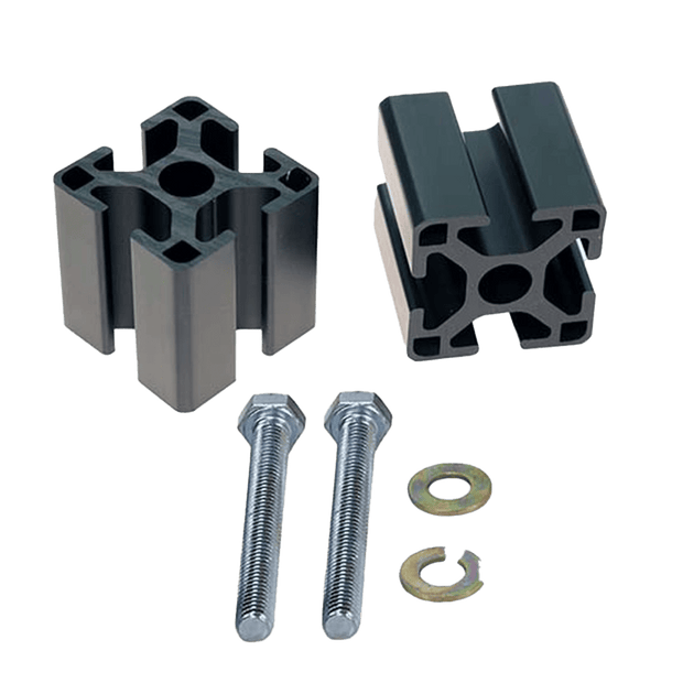 Two S&B black aluminum 1.5 inch bump stop drop brackets along with longer bolts and washers for installation.