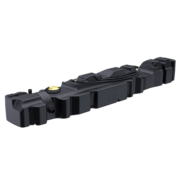 Black 47 gallon replacement fuel tank for Mercedes Sprinter vans.