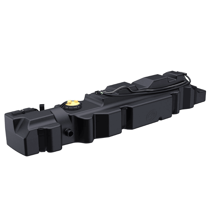 A black 40 gallon replacement fuel tank for vehicles.