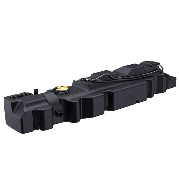 A black 40 gallon replacement fuel tank for vehicles.