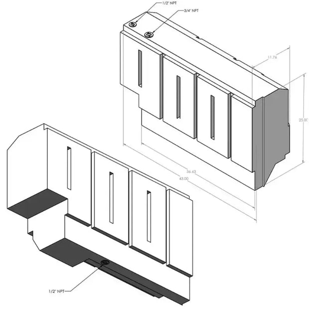 Diagram of an S&B 42 Gallon Replacement Water Tank for 2022-2025 Storyteller - S&B
