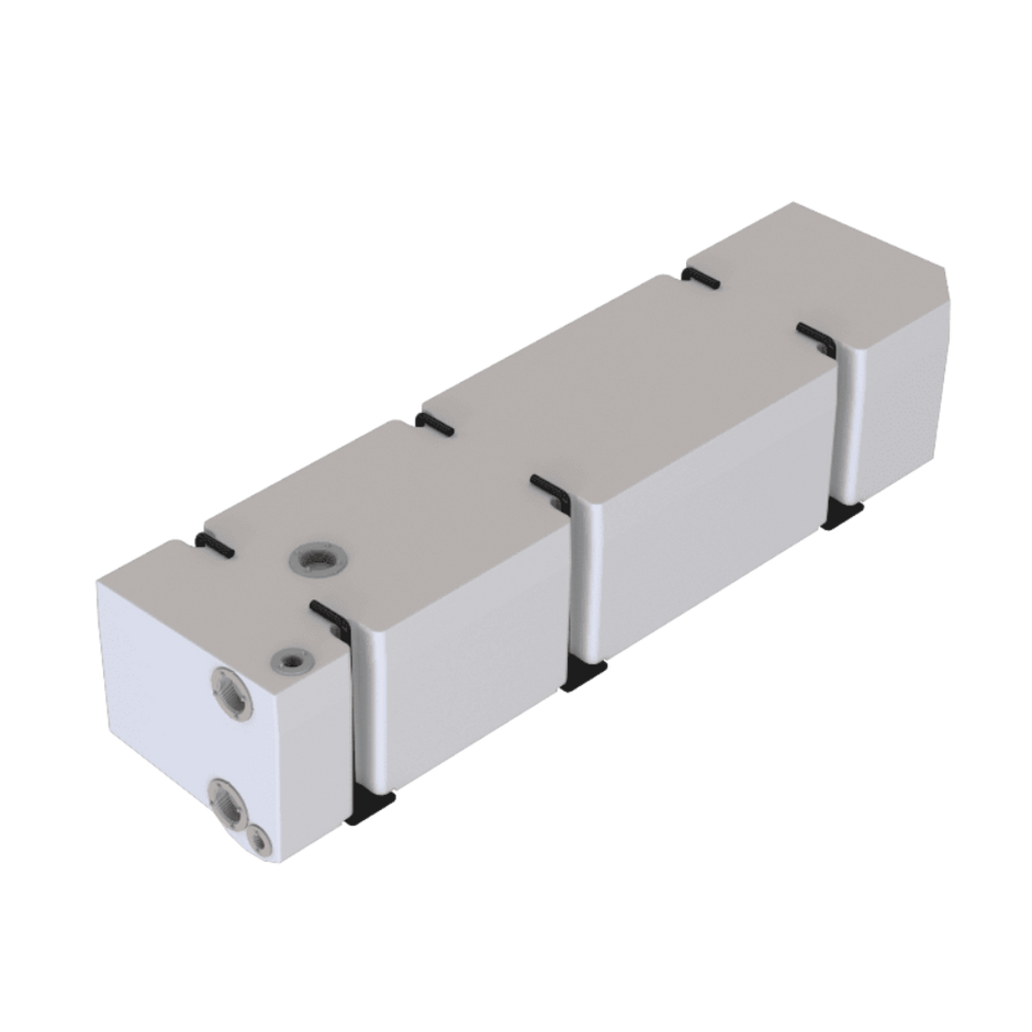 A white rectangular-shaped S&B 22 Gallon Driver Side Undercarriage Fresh Water Tank 2007-2025 Mercedes Sprinter 144" & 170" Wheelbase designed for undercarriage mounting on a vehicle.