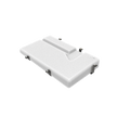 White rectangular water tank with multiple connection points, designed for undercarriage mounting on a vehicle.