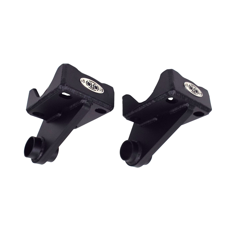 Two black metal S&B Under Axle Bar Mount, 3 in thru 3-3/8 in Axle, U-Bolts Down on a white background