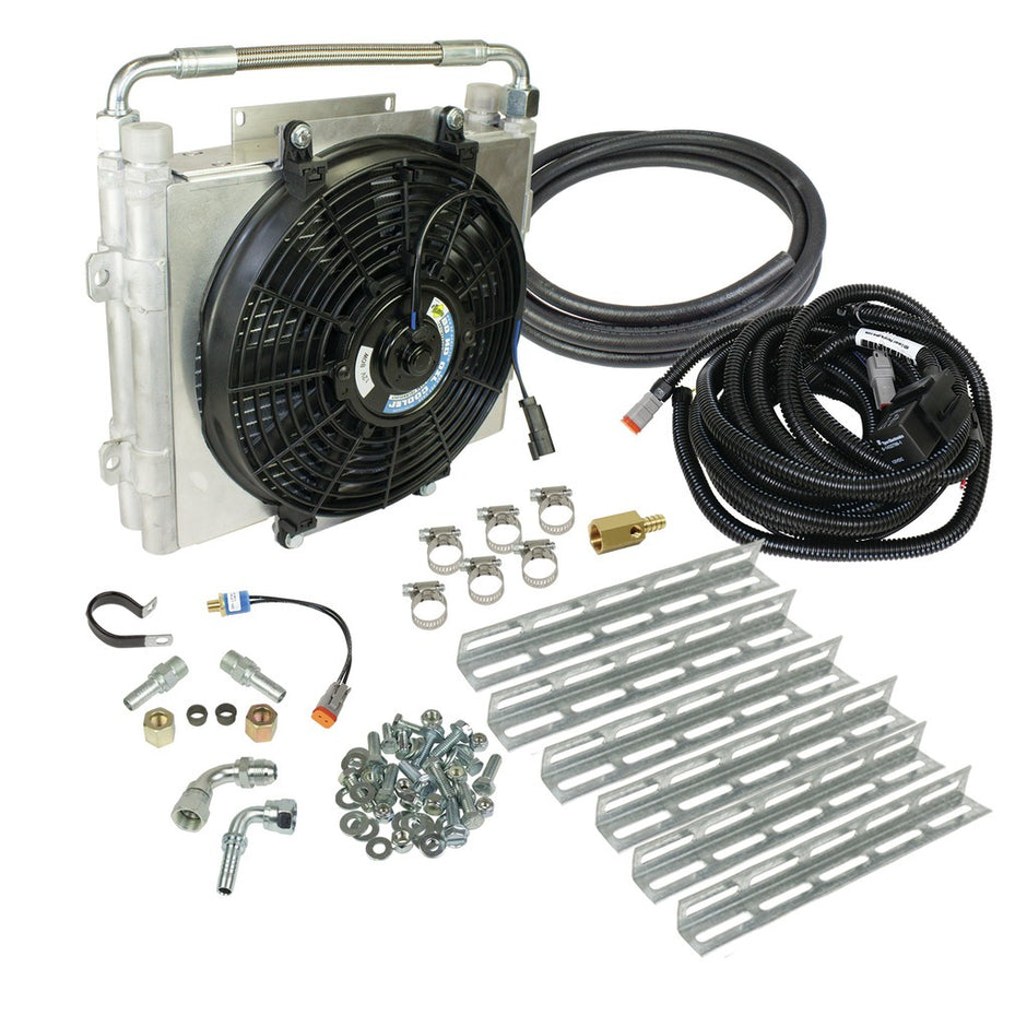 BD Xtrude Transmission Cooler With Fan - Double Stacked Complete Kit 1/2in Lines