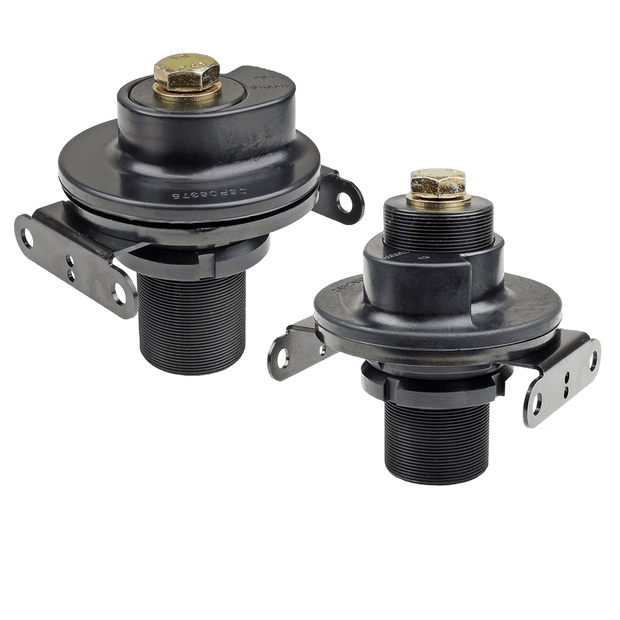 Two black S&B Adjustable Coil Levelers 0-2.5", 2005+ Ford Super Duty on a white background