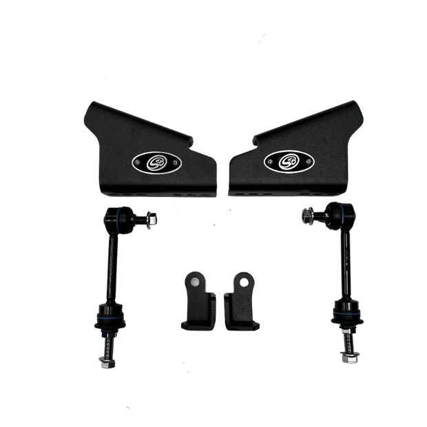 Set of black automotive suspension components of SB 2.5" Fully Loaded Kit For 2017-2022 F450 on a white background