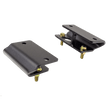 A pair of black sway bar relocation brackets with gold-colored hardware.