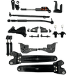 Collection of black mechanical parts on a white background