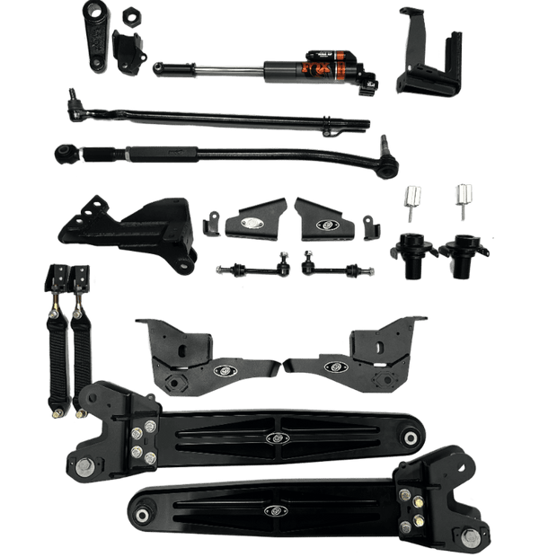 Collection of black mechanical parts on a white background