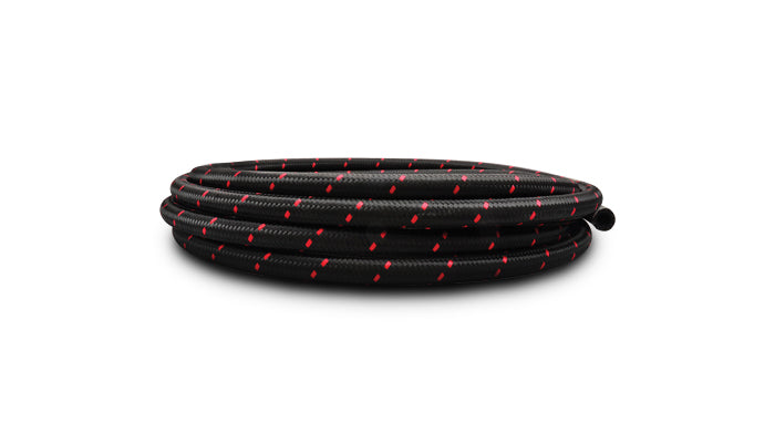 Vibrant Performance - 11986R - 5ft Roll Of Black Red Nylon Braided Flex Hose; AN Size: -6; Hose ID 0.34 In.