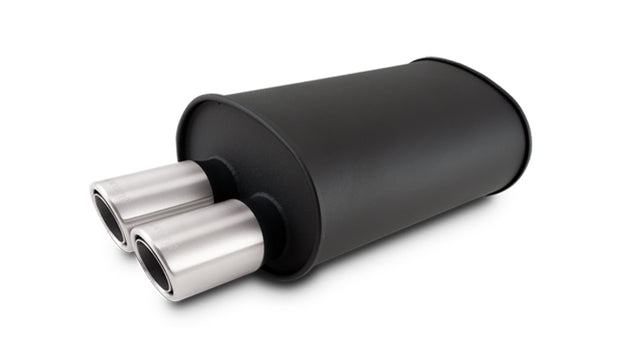 Vibrant - 12316- STREETPOWER FLAT BLACK Oval Muffler With Dual 304SS Brushed Tips; Inlet ID: 3.00 In. Tip OD: 3.00 In.; Muffler Body Size: 9.5 InW X 6.75 InH X 15 InL; Tip Location: Offset Bottom