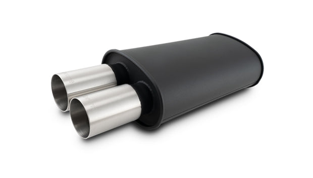 Vibrant - 12320- STREETPOWER FLAT BLACK Oval Muffler With Dual 304SS Brushed Tips; Inlet ID: 2.50 In. Tip OD: 3.00 In.; Muffler Body Size: 9 InW X 5 InH X 15 InL; Tip Location: Center Of End Cap
