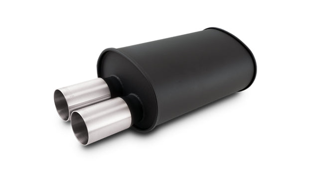 Vibrant - 12325- STREETPOWER FLAT BLACK Oval Muffler With Dual 304SS Brushed Tips; Inlet ID: 2.50 In. Tip OD: 3.00 In.; Muffler Body Size: 9.5 InW X 6.75 InH X 15 InL; Tip Location: Offset Bottom