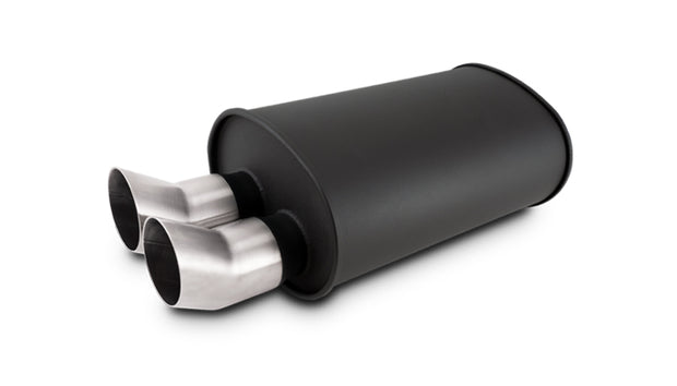 Vibrant - 12336- STREETPOWER FLAT BLACK Oval Muffler With Dual 304SS Brushed Tips; Inlet ID: 3.00 In. Tip OD: 3.00 In.; Muffler Body Size: 9.5 InW X 6.75 InH X 15 InL; Tip Location: Offset Bottom