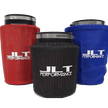 Three air filter wraps in red, blue, and black colors with the JLT Performance logo on each.