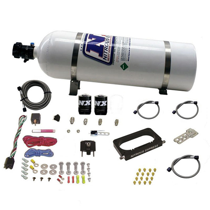 Nitrous Express - FORD 4 VALVE NITROUS PLATE SYSTEM (50-300HP) WITH 15LB BOTTLE - 20950-15