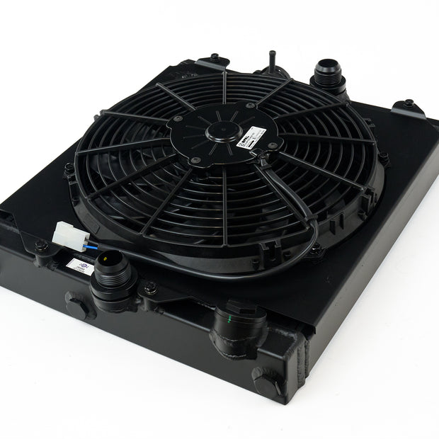 Universal Half Radiator - Evo 7/8/9 / 92-00 Civic - W/ SPAL Fan & Shroud - Black