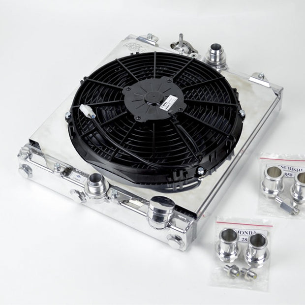 Universal Half Radiator - Evo 7/8/9 / 92-00 Civic - W/ SPAL Fan & Shroud