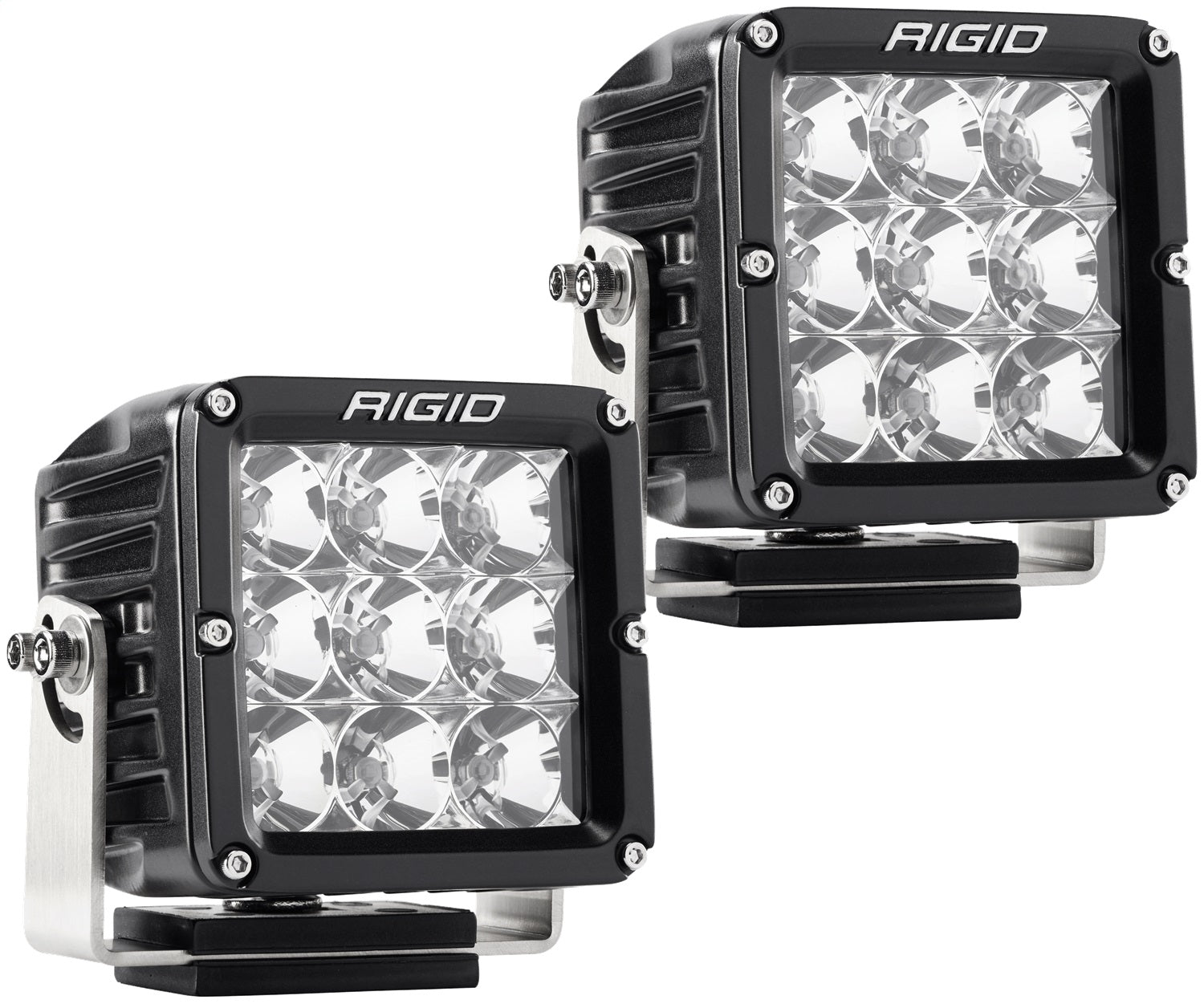 RIGID D-XL PRO LED Light Flood Optic Surface Mount Black Housing Pair