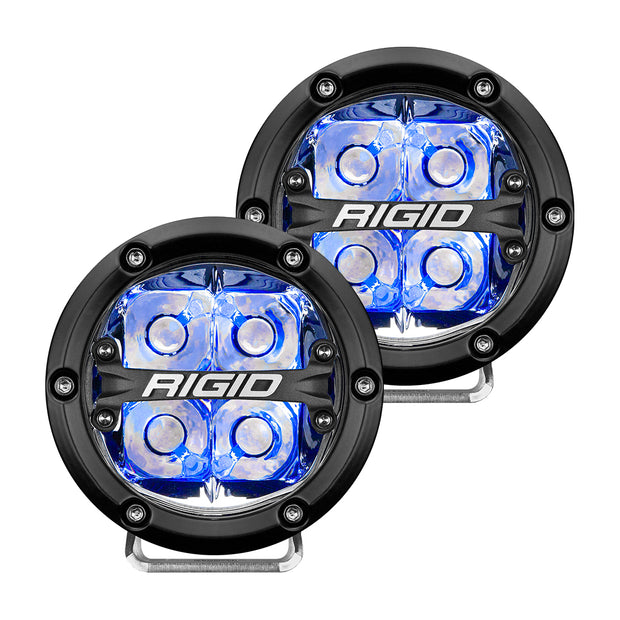 RIGID 360-Series 4 Inch Round LED Off-Road Light Spot Beam Pattern For High Speeds Blue Backlight Pair