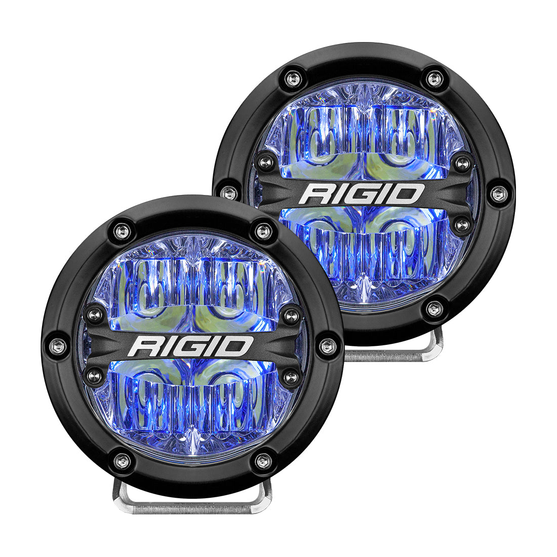 RIGID 360-Series 4 Inch Round LED Off-Road Light Drive Beam Pattern For Moderate Speeds Blue Backlight Pair
