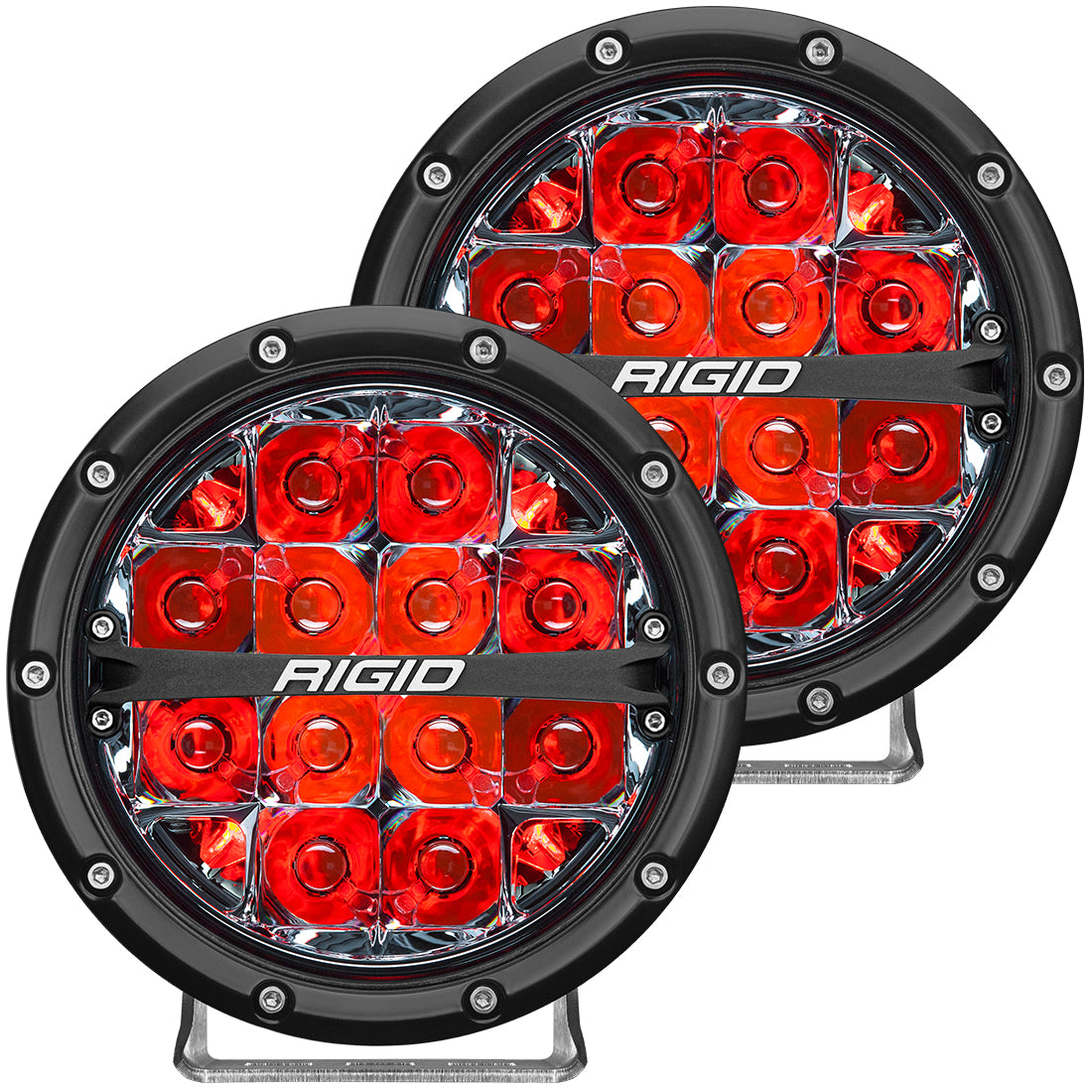 RIGID 360-Series 6 Inch Round LED Off-Road Light Spot Beam Pattern For High Speeds Red Backlight Pair