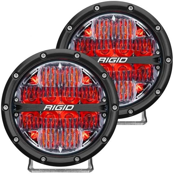 RIGID 360-Series 6 Inch Round LED Off-Road Light Drive Beam Pattern For Moderate Speeds Red Backlight Pair