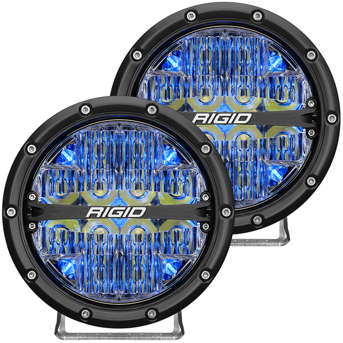 RIGID 360-Series 6 Inch Round LED Off-Road Light Drive Beam Pattern For Moderate Speeds Blue Backlight Pair