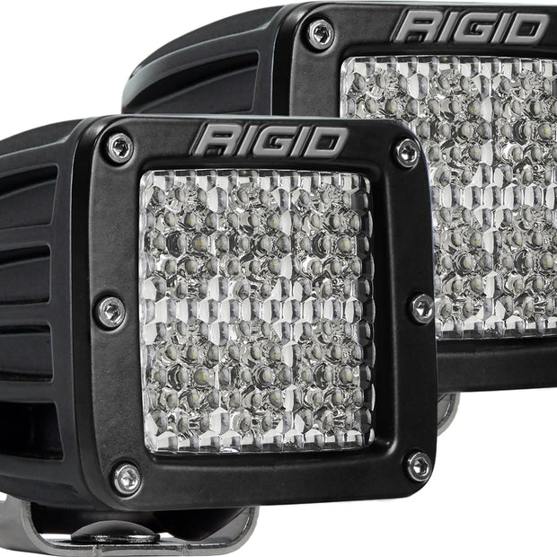 RIGID D-Series PRO LED Light Flood Diffused Surface Mount Black Housing Pair