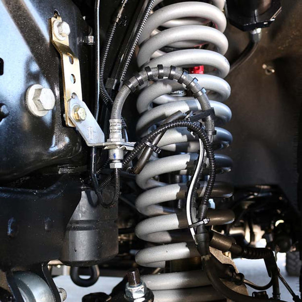 S&B Brake Line Drop Bracket Kit, Up to 4.5" Drop installed in a car
