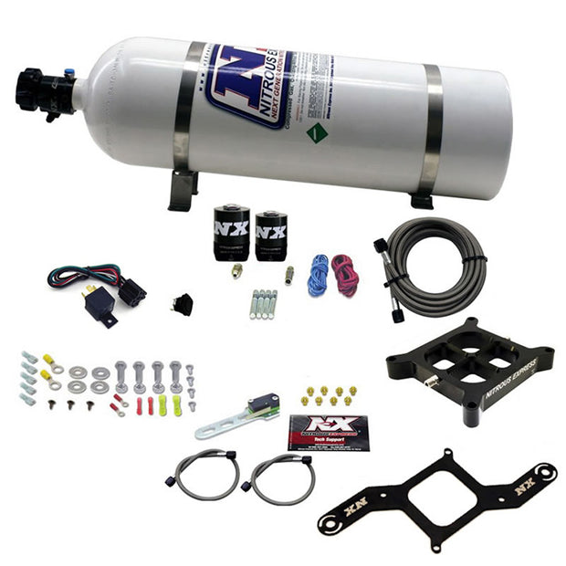 Nitrous Express - 4150 SINGLE ENTRY CROSSBAR PLATE SYSTEM RNC (250-750HP) W/15LB BOTTLE - 63840-15