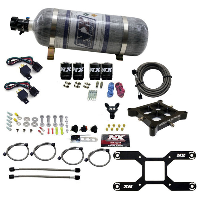 Nitrous Express - Dry Quad Stage Billet Crossbar Plate System 100-2000HP (4150Flange) W/12Lb Bottle - 66442-12