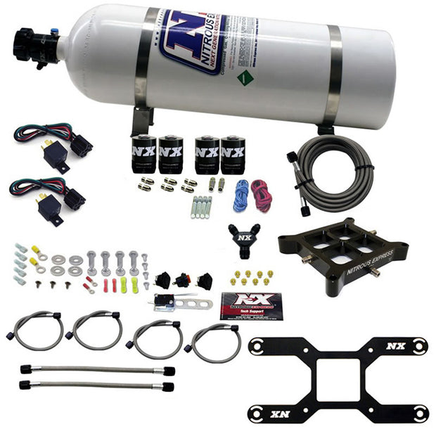 Nitrous Express - 4150 DUAL STAGE BILLET CROSSBAR (50-300 & 100-500HP) WITH 15LB BOTTLE. - 66042-15