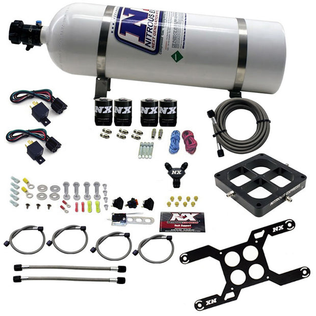 Nitrous Express - DOMINATOR DUAL STAGE BILLET CROSSBAR (50-300 & 100-500HP) WITH 15LB BOTTLE. - 66047-15