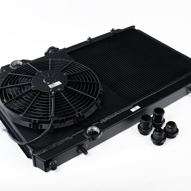 Mitsubishi Evo 7/8/9 Full Size Slim Radiator W/ 12in SPAL Fan - Black