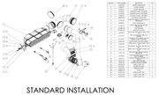 Technical diagram of a mechanical installation with parts labeled and a list on the right.