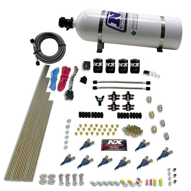Nitrous Express - 8 CYL PIRANHA DIRECT PORT 4 SOLENOIDS WITH 15LB BOTTLE (200-500HP EFI JETs)  - 80001EFI-15