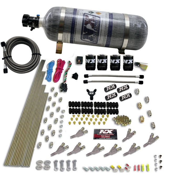 Nitrous Express - STD NOZZLE SYSTEM (200-500HP) GAS W /DIST. BLOCK & 4 SOLENOIDS WITH 15LB BOTTLE - 80018-12