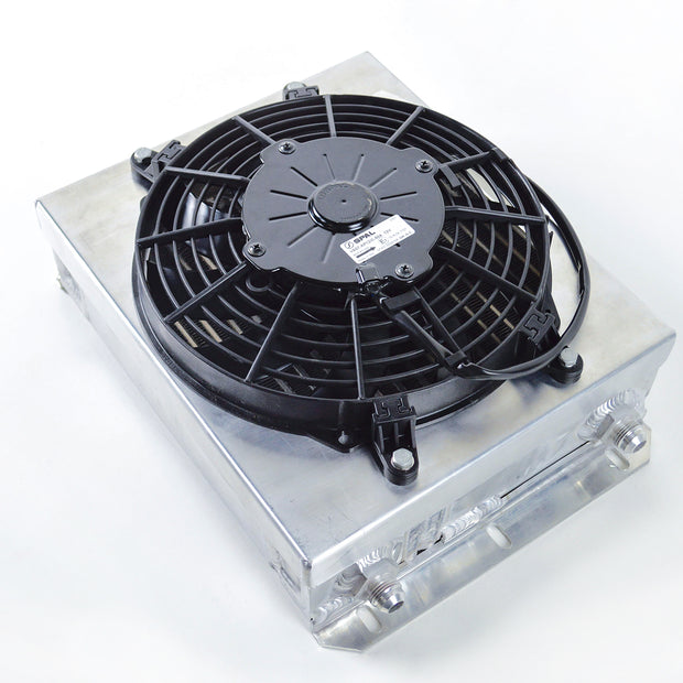 13.8in X 10in Dual Fluid Bar & Plate HD Oil Cooler W/9in SPAL Fan