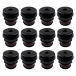 Multiple black body mounts with red accents arranged in a grid on a black background.