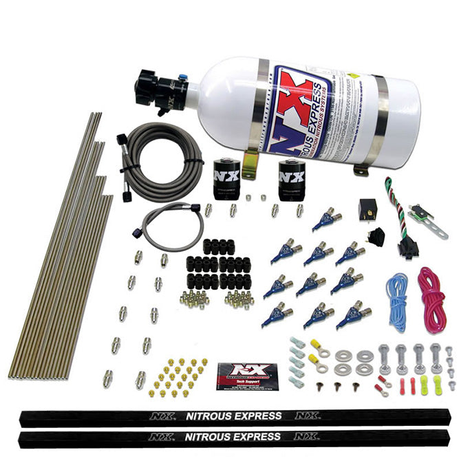 Nitrous Express - 10-CYL PIRANHA NOZZLE DIRECT PORT SYSTEM W/ 10LB BOTTLE (250-500HP) - 81000EFI-10