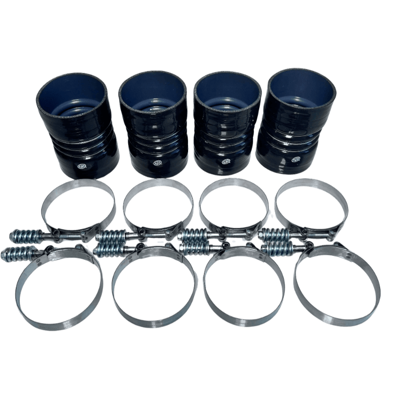 Set of black S&B 4"x 6" Intercooler Boot Kit With Clamps (Set of 4) on a white background