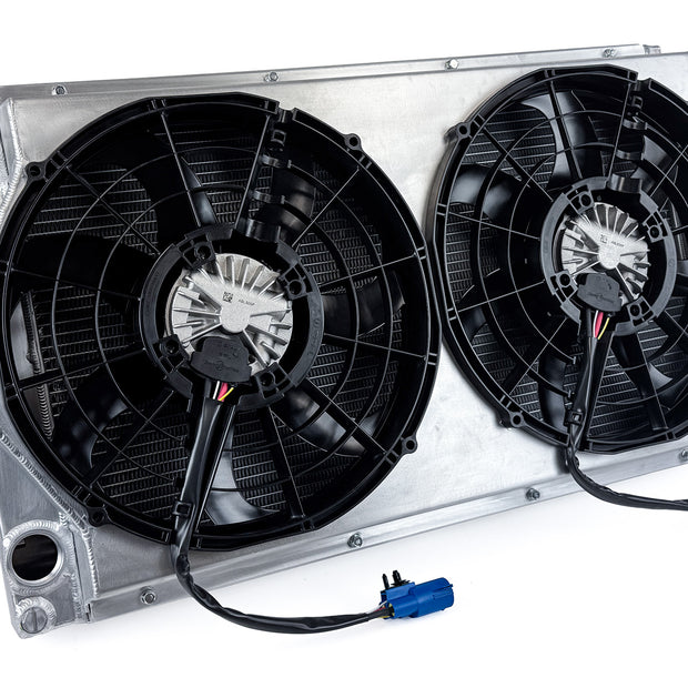 Motorsport Dual-Pass Radiator With Shroud + 14" SPAL Brushless Fans & Harnesses
