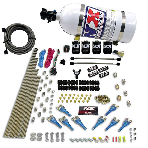 Nitrous Express - 8 CYL SHARK DIRECT PORT 4 SOLENOIDS WITH 10LB BOTTLE (200-600HP JETTING) - 90006-10
