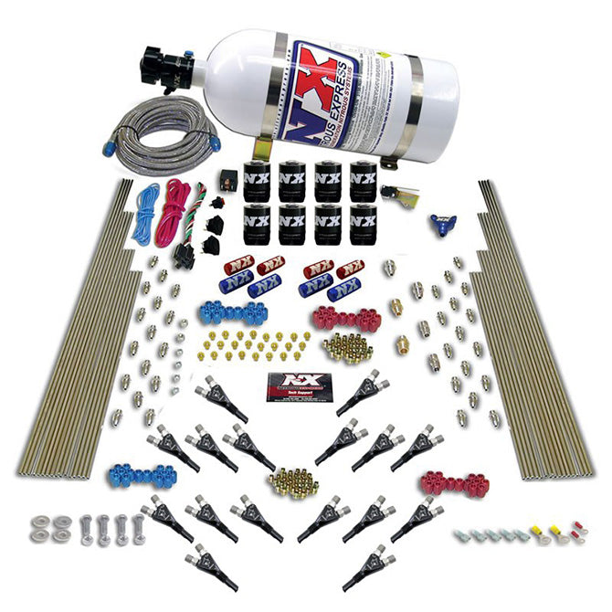 Nitrous Express - SHARK DUAL STG /GAS 16 NZLS (200-1200HP) 8 SOLENOIDS WITH 10LB BOTTLE - 90008-10