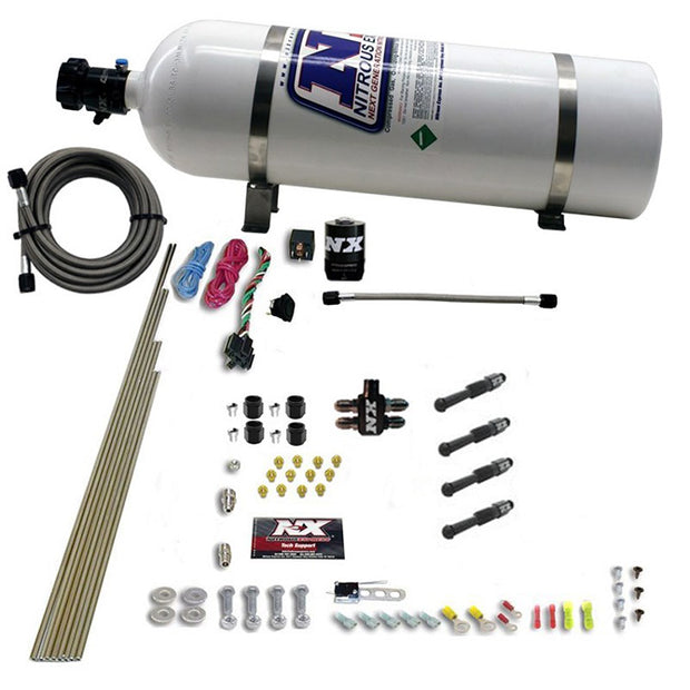 Nitrous Express - DRY DIRECT PORT NITROUS SYSTEM. 4 CYLINDER W/ 15LB BOTTLE - 93046-15