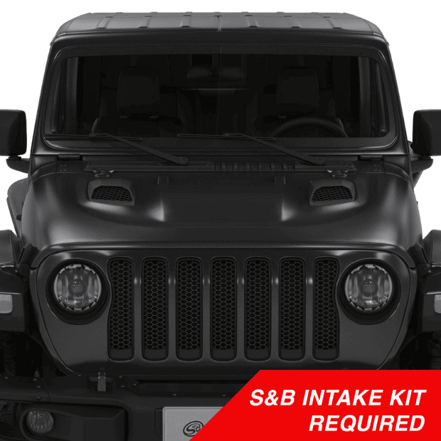 Air Hood Scoops For Jeep Wrangler Rubicon / Gladiator (S&B Intake Required)  installed in a Jeep