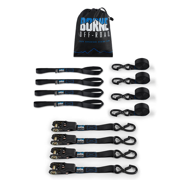 Borne Off-Road BNRTC-TDMD-4BK Medium-Duty Ratchet Tie-Down Kit (4-pack)  Black
