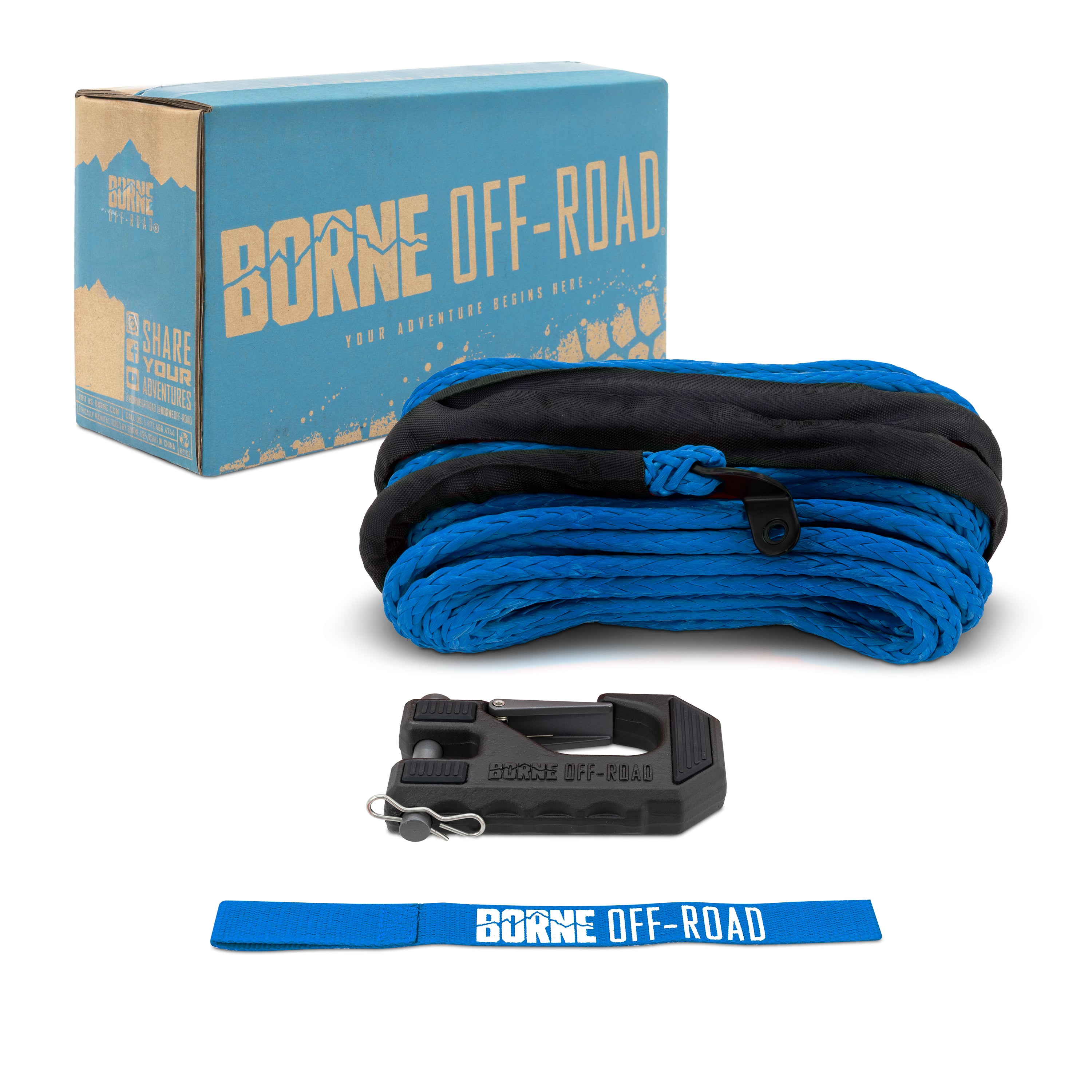 Borne Off-Road BNWN-SR-38-85KBL Replacement Synthetic Winch Rope  Blue  Hook  And Tether Strap